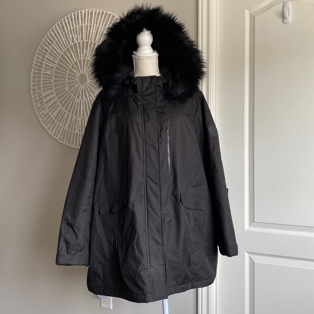 Active Zone by Penningtons - Black Winter Jacket with Faux Fur Trimmed Hood
